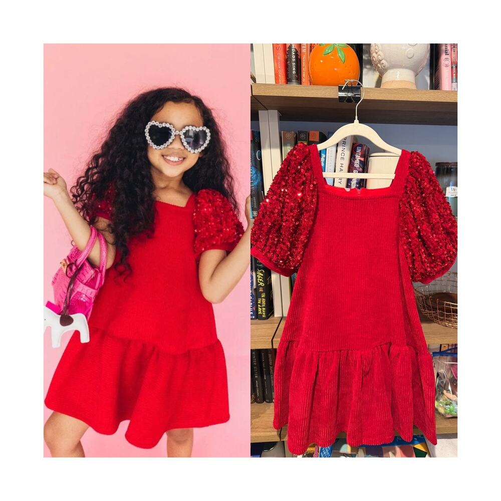 Lola + The Boys Love Dress Red Sequin Puff Sleeve Holiday Dress 8 NWT